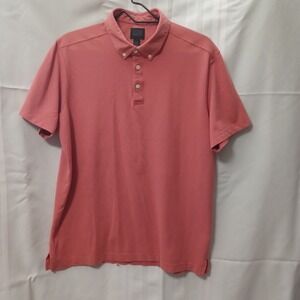 14th & Union Mens Coral Pink Short‎ Sleeve Button Down Collar Polo Shirt Large